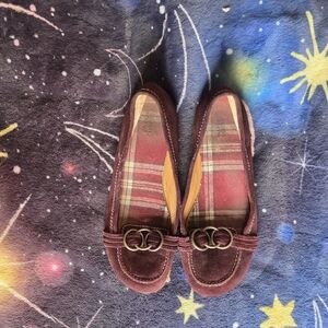 Mossimo Supply Co. Burgundy Plaid Flats with Buckle